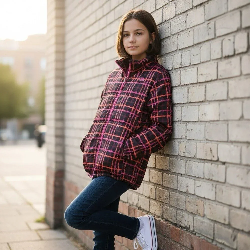 The North Face Zoe Girls Size XL Pink Plaid CA33 Triclimate Inner Jacket